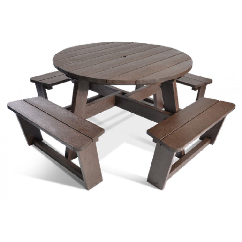 Recycled Picnic Table Large Round Brown